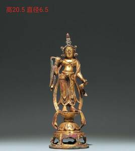 『館蔵珍品 唐 青銅製 塗金 仕女像』置物 賞物 貴重物品 収蔵品 中国古美術