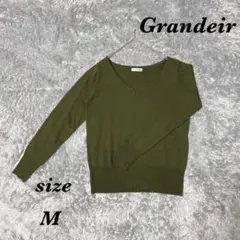 Grandeir グランディール (M) ニット Ｖネック 長袖 タックドカフス