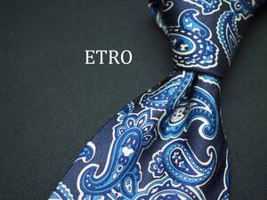 美品【ETRO エトロ】 C1599 ペイズリー ネイビー SILK ブランド ネクタイ 古着 良品