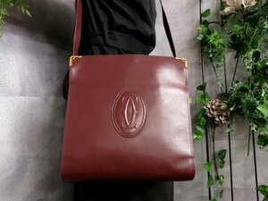 超美品 Cartier カルティエ マストライン がま口 カーフレザー ショルダーバッグ ゴールド金具 ボルドー レディース