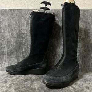 Cole Haan コール ハーン　 ロングブーツ　フロントジップ　スエード　ウォータープルーフ　81/2B 25-25.5cm相当　ブラック ＊CK