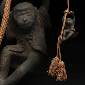 ES385 中国美術 唐物 古銅 猿片風鎮 高13.5cm 重425g・銅猿錘・銅造猿吊飾り・釣り飾