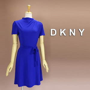 新品 DKNY 16/21号 ダナキャラン 青 ゴールド ワンピース パーティドレス 半袖 大きいサイズ 結婚式 二次会 お呼ばれ 通勤 葵35E1307