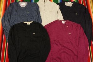 PICK-KNT21 ラコステ LACOSTE コットンニット ワンポイント Vネック￥1～ビンテージUSA古着卸セット業者まとめ