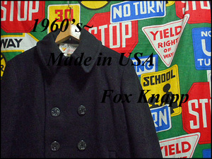 ★希少な36表記の1着★Made in USA製アメリカ製Fox KnappフォックスナップビンテージメルトンウールPコート60s60年代10ボタン紺色ネイビーS