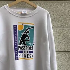 90s USA製 白 プリントスウェット フィットネス XL vintage