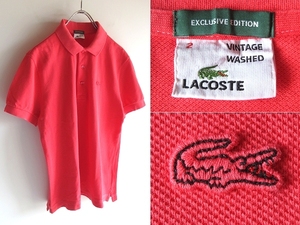 ネコポス対応 LACOSTE ユナイテッドアローズ別注 ラコステ PH015P 製品染め ビンテージウォッシュ チビワニ 鹿の子 ポロシャツ 2 ピンク