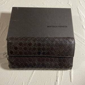 BOTTEGA VENETA ボッテガヴェネタ イントレチャート フラップ長財布二つ折り レザー ダークブラウンウォレット