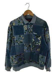 Supreme◆ポロシャツ/S/コットン/BLU/総柄/21AW Floral Patchwork Velour L/S Polo//