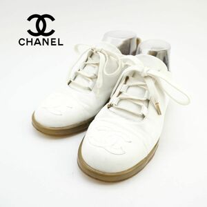 CHANEL シャネル 24.5~25.0 スニーカー ココマーク ロゴ レースアップ レザー メンズ 白 ホワイト/GC102