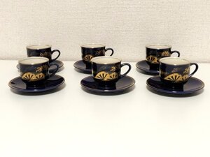 庫山窯 コーヒー椀セット6客セット 瑠璃色 和柄 金縁 ティーセット ティーカップ コーヒーカップ コーヒーカップ&ソーサー J475-1