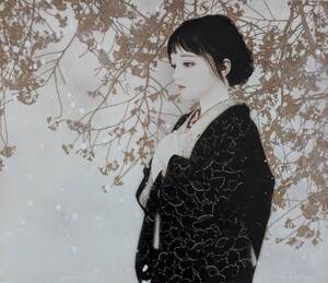 横田美晴　「まだら雪」、厳選、希少画集・額装画、人気作品、新品高級額 額装付、状態良好、送料無料 