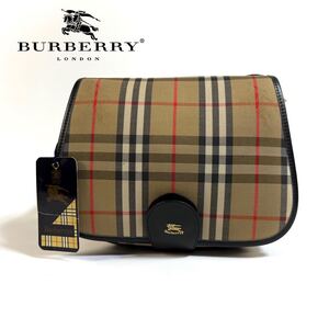 【未使用】Burberry バーバリー キャンバス レザー ノバチェック ショルダーバッグ シャドーホース ブラウン デッドストック 英国製 希少品