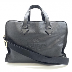 LOEWE ロエベ ヘリテージ 2WAYショルダー ビジネスバック ブリーフケース 黒 ブラック レザー ロゴ メンズ レディース 管理RT38290