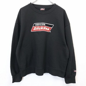 Dickies ディッキーズ L レディース 女性 若干薄手 スウェットシャツ トレーナー カットソー 裏毛 タオル地のロゴ 丸首 長袖 ブラック 黒