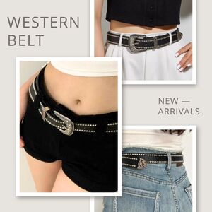 メンズ ベルト PUレザー ブラック 古着風 ウエスタン スタッズ レディース アンティーク 新品 シルバー belt black 男女兼用 送料無料 黒