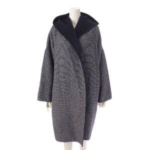 【マックスマーラ】Max mara　ウール アルパカ シルク ツイード フード コート 白タグ ネイビー F38 【中古】【正規品保証】199390