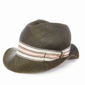 ボルサリーノ Borsalino ハット 中折れ帽 麦わら リボン イタリア製 茶 ブラウン 58 帽子 ■SM3 メンズ