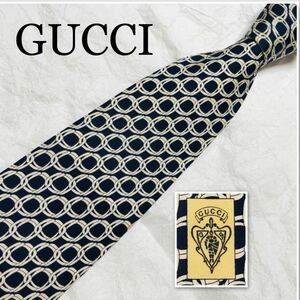 ■美品■GUCCI グッチ　ネクタイ　紐　ストライプ　シルク100% イタリア製　ネイビー×アイボリー