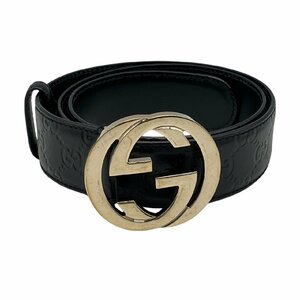 GUCCI グッチ 114876 479610 85 34 グッチシマ GG インターロッキング レザー 革 ベルト メンズ ブラック系 黒系 イタリア製