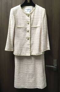 ■限定SALE■極新品! Chanel 10P 優美! Chanel リボンTweed Runway collection ノーブル ルサージュスーツ グリポアボタン 36 38 9号～ ML!