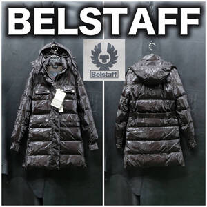 イタリア製 Belstaff クリケットパーカー ダウンコート レディース 38サイズ ベルスタッフ ハーフベルテッド シャイニーナイロン