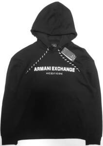 [新品] ARMANI EXCHANGE　コントラストロゴ入り【メンズ・スウェットパーカ】◆2023-24秋冬モデル　サイズ：XL(52相当)　◆色：黒