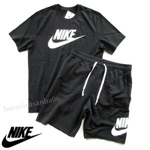 メンズ 2XL◆未使用 NIKE ナイキ ソフトコットン 半袖 Tシャツ スウェットハーフパンツ ビッグロゴ フレンチテリー 黒 セットアップ 上下