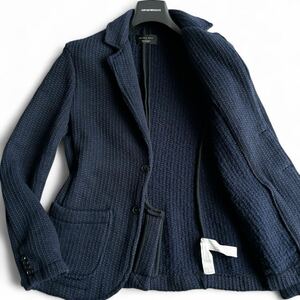 美品■ZARA MAN【L】ウール混 ニット テーラードジャケット アンコンジャケット ネイビー 紺 2B センターベント 凹凸 ワッフル ザラ マン 