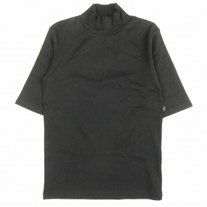 19AW アニエスベー agnes b. ハイネック ストレッチ カットソー Tシャツ 五分袖 コットン ジャージー生地 プルオーバー 2/M 黒 ブラック