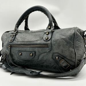 ●高級●BALENCIAGA バレンシアガ 2way シティ ツィギー ハンドバッグ ワンショルダーバッグ 鞄 かばん 肩掛け可 本革 レザー ダークグレー