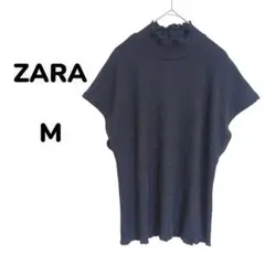 ザラ【М】ZARA 半袖ニット ドルマン ブラック 無地 タートルネック