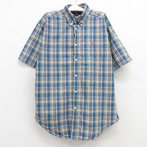 古着 ラルフローレン 半袖 ブランド シャツ キッズ ボーイズ 子供服 90s ワンポイントロゴ コットン ボタンダウン 紺他 ネイビー チェ