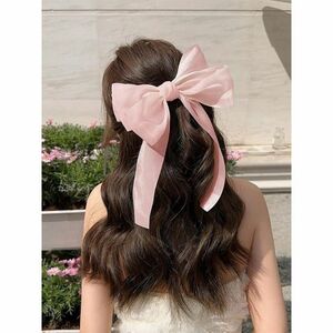 シフォン ビッグ リボン バレッタ ヘアアクセサリー パステル シアー 透け感 ピンク 