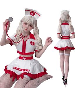 ナース服 ハロウィン コスプレ ナース セクシー 看護婦 ナースコスチューム 衣装 制服 エナメル ミニスカートナースキャップ 網タイツ2225