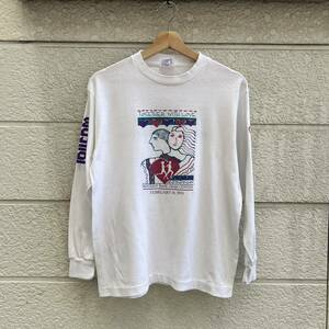 90s USA製 白 長袖Tシャツ ロンT ロングスリーブ Hef-T tee jayz アメリカ製 古着 vintage ヴィンテージ ハート柄 袖プリント メッセージ M