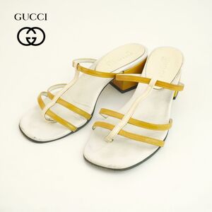 GUCCI グッチ 34 1/2 22.5 サンダル イタリア製 ヒール エナメル バイカラー 白 ホワイト マスタード /OC81