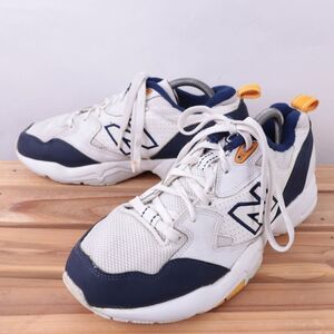 z6434【WX708WP】ニューバランス US10 27.0cm/白 ホワイト 紺 ネイビー 黄 イエロー newbalance レディース スニーカー 中古