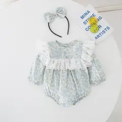 【お得✨】ロンパース　70－80㎝　赤ちゃん　ベビー　韓国　カチューシャ　水色