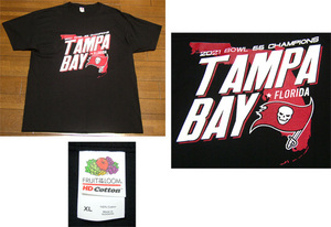 アメリカ TAMPA BAY 55 CHAMPIONS Tシャツ XL/ 2021 BOWL,FLORIDA,スーパーボウル,NFL,ドクロ,FRUIT OF THE LOOM,スカル,髑髏,フットボール