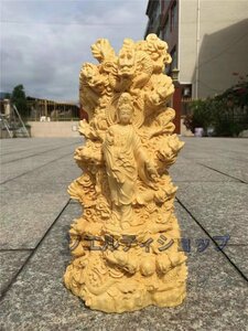 極上品◆木彫仏像 仏教美術 精密細工 九龍観音像 木彫り　黄楊木 観音菩薩像　仏像　置物 高さ18cm