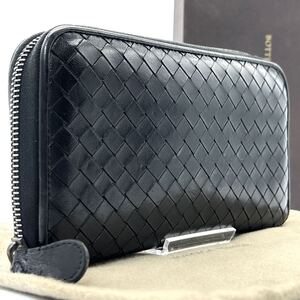 極美品◆最高級◆BOTTEGA VENETA ボッテガヴェネタ 長財布 ロングウォレット イントレチャート ラウンドジップ ブラック 黒 メンズ