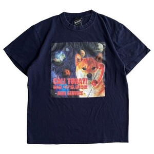 BEAMS T ビームス ティー 半袖 プリント デザイン Tシャツ 犬 ドッグ イラスト トップス カットソー 丸首 カジュアル L ネイビー 紺