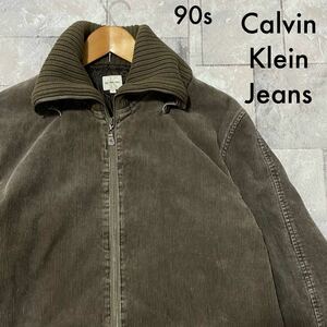 90s Calvin Klein Jeans カルバンクライン コーデュロイジャケット ダブルジップ コート ヴィンテージ オーバーサイズ チャコール 玉SS1306