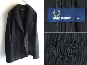 FRED PERRY フレッドペリー Tailored Jacket ローレル刺繍 ストレッチジャージー 2B テーラードジャケット ブレザー M 黒 ブラック 日本製