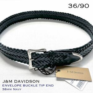 新品正規 J&M DAVIDSON ジェイアンドエム デビッドソン レザー メッシュ ベルト 38mm メンズ 36 ネイビー 定5.28万 プンターレ 送料無料