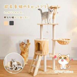 キャットタワー 据え置き 猫ハウス 組み立て式 爪とぎ ネコおもちゃ 多頭飼い対応 隠れ家 室内用 ストレス解消 階段付き Y-11