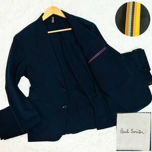 希少◆大きいサイズXL【現行タグ】ポールスミス『抜群の着心地』Paul Smith セットアップ トラベルスーツ ストレッチ 紺 マルチストライプ