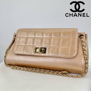 美品 シール有 保存袋有 CHANEL シャネル チョコバー 2.55 ターンロック チェーンバッグ チェーンショルダーバッグ ピンクベージュパール