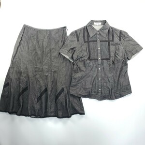 ◇c 【上下セット】 スキャパ SCAPA セットアップ レース コットン 38・40サイズ 婦人服 ギャザー シャツ 半袖 / ミディ丈 スカート